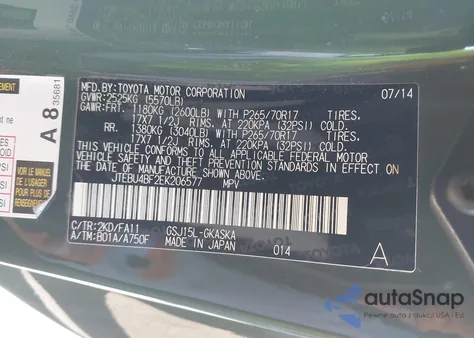 2014 Toyota Fj Cruiser z USA, uszkodzony, nr VIN JTEBU4BF2EK206577